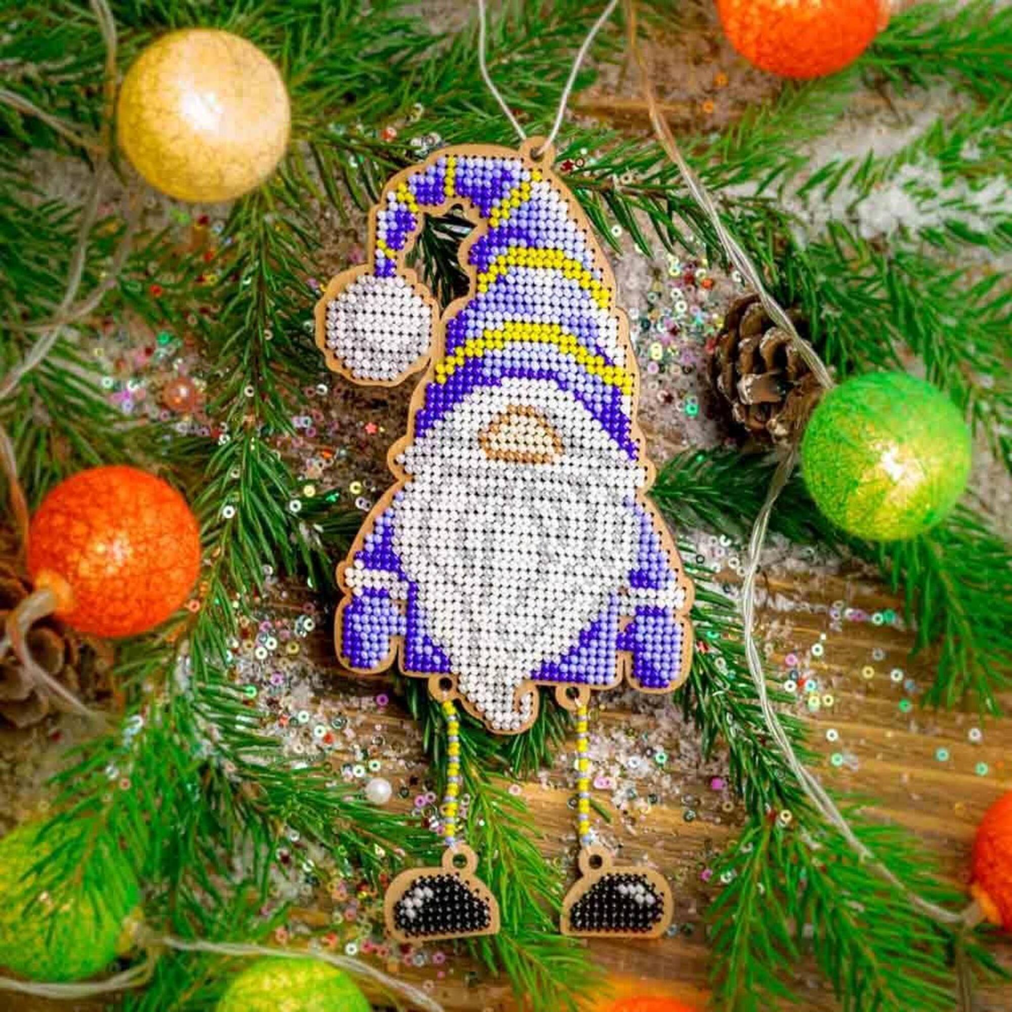 Wonderland Crafts Blue Gnome Bead Embroidery on Wood Kit